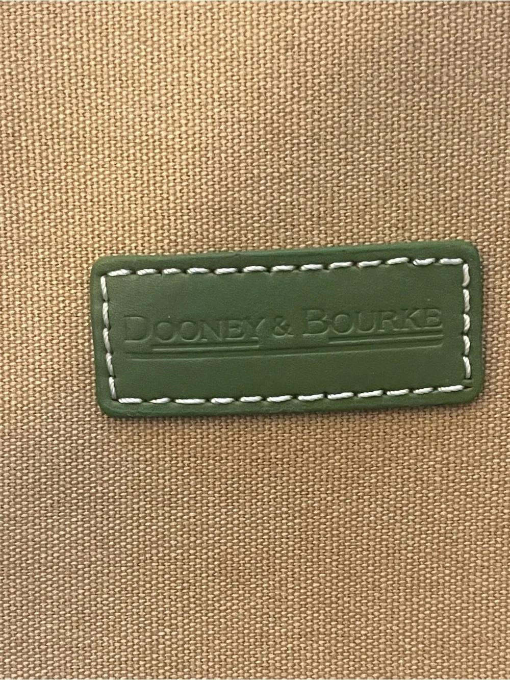 Rare Dooney & Bourke Neutral Canvas Laptop Bag with Green Leather Trim